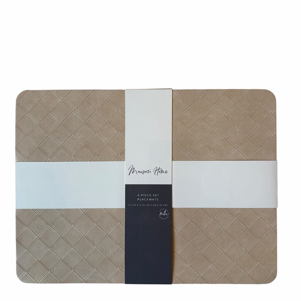 Faux Leather Reversible Placemats 13x18 Set of 4 BEIGE by Maison Home New
